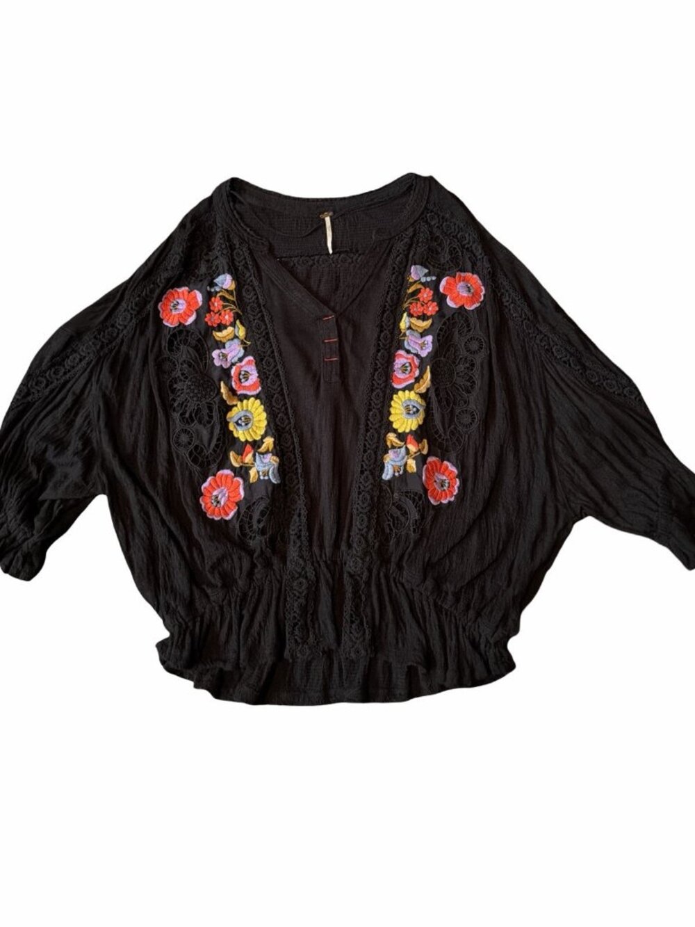 Free People Serafina Black Embroidered Lace Crochet Boho Festival Blouse Top S - Picture 4 of 11
